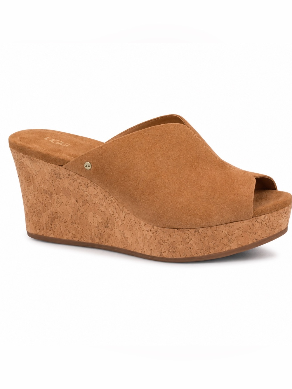 UGG Dominique Suede Cork Wedge Slide Sandals Chestnut Size 8